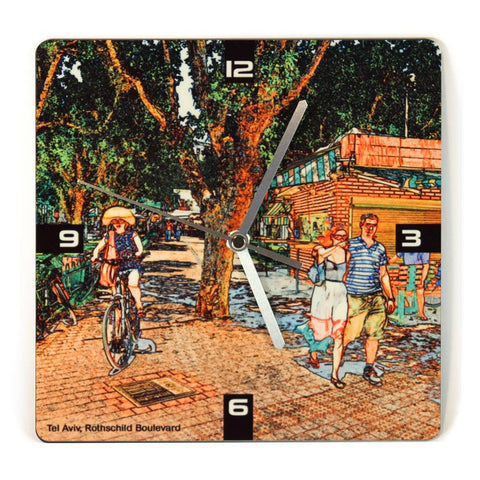 Wooden Wall Clock - Rothschild Boulevard Tel Aviv 3 - Ofek Wertman tel aviv souvenirs Gift shop