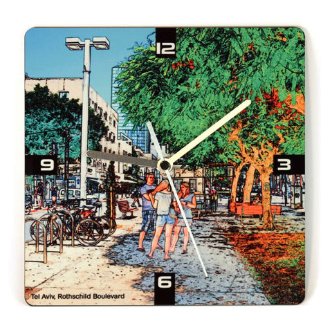 Wooden Wall Clock - Rothschild Boulevard Tel Aviv 4 - Ofek Wertman tel aviv souvenirs Gift shop