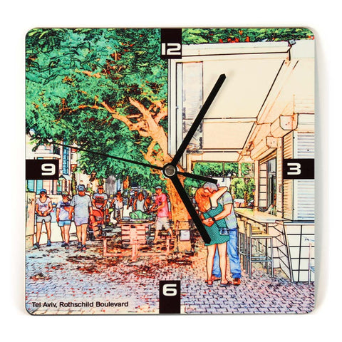 Wooden Wall Clock - Rothschild Boulevard Tel Aviv 5 - Ofek Wertman tel aviv souvenirs Gift shop