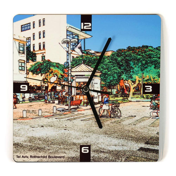 Wooden Wall Clock - Rothschild Boulevard Tel Aviv 6 - Ofek Wertman tel aviv souvenirs Gift shop