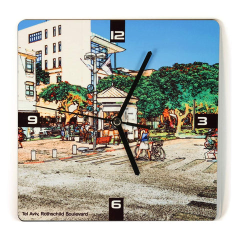 Wooden Wall Clock - Rothschild Boulevard Tel Aviv 6 - Ofek Wertman tel aviv souvenirs Gift shop
